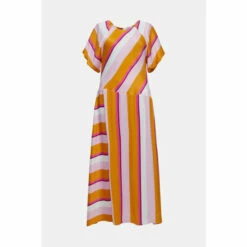 Warehouse Petite Satin Puff Sleeve Stripe Midi Dress For Female -Warehouse Sales Store unnamed file 2595