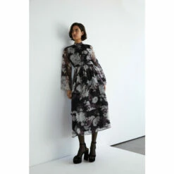 Warehouse Recycled Tiered Chiffon Belted Midi Dress For Female