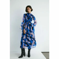 Warehouse Recycled Tiered Chiffon Belted Midi Dress For Female -Warehouse Sales Store unnamed file 2635