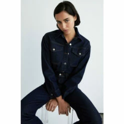 Warehouse Denim Indigo Oversized Pocket Front Shacket For Female