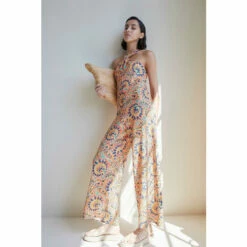 Warehouse Petite Textured Paisley Halter Neck Jumpsuit For Female