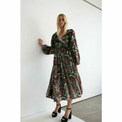 Warehouse Floral Devore Plunge Neck Midi Dress For Female