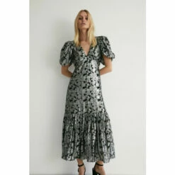 Warehouse Sparkle Jacquard V Neck Midi Dress For Female