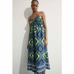 Warehouse Cotton Border Print Strappy Maxi Dress For Female
