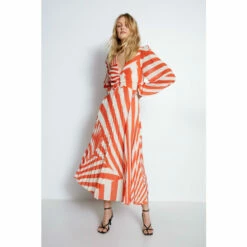 Warehouse Stripe Pleated Plunge Maxi Dress For Female