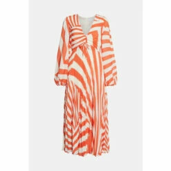 Warehouse Stripe Pleated Plunge Maxi Dress For Female -Warehouse Sales Store unnamed file 2699