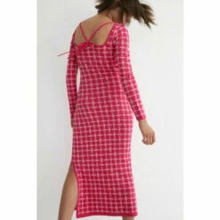 Warehouse Check Jacquard Square Neck Strappy Midi Dress For Female -Warehouse Sales Store unnamed file 2723