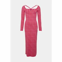 Warehouse Check Jacquard Square Neck Strappy Midi Dress For Female -Warehouse Sales Store unnamed file 2724
