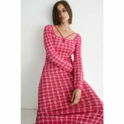 Warehouse Check Jacquard Square Neck Strappy Midi Dress For Female -Warehouse Sales Store unnamed file 2725