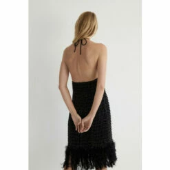 Warehouse Hand Beaded Feather Trim Halter Mini Dress For Female -Warehouse Sales Store unnamed file 2734