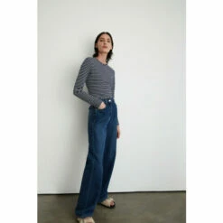 Warehouse Cotton Stripe Crew Neck Long Sleeve Top For Female