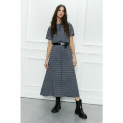 Warehouse Striped Clean Cotton Trapeze Midi Dress For Female