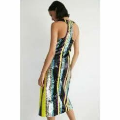 Warehouse Petite Sequin Stripe Cut Out Back Midi Dress For Female -Warehouse Sales Store unnamed file 2803