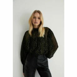 Warehouse Plus Size Sparkle High Neck Puff Sleeve Top For Female