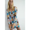 Warehouse Floral Sequin Puff Sleeve V Neck Mini Dress For Female
