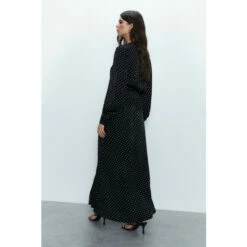 Warehouse Polka Satin Jacquard Knot Front Midi Dress For Female -Warehouse Sales Store unnamed file 2870