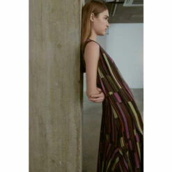 Warehouse Premium Satin Block Print Midi Dress With Frill For Female -Warehouse Sales Store unnamed file 2909