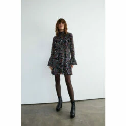 Warehouse Dobby Printed Flute Sleeve Mini Dress For Female -Warehouse Sales Store unnamed file 2916