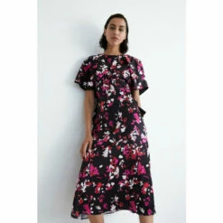 Warehouse Floral Ruffle Midi Dress For Female