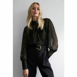 Warehouse Sparkle High Neck Puff Sleeve Top For Female -Warehouse Sales Store unnamed file 2934