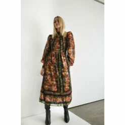 Warehouse Border Print Chiffon Jacquard Midi Dress For Female