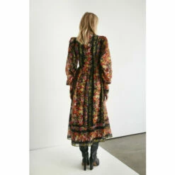 Warehouse Border Print Chiffon Jacquard Midi Dress For Female -Warehouse Sales Store unnamed file 2942