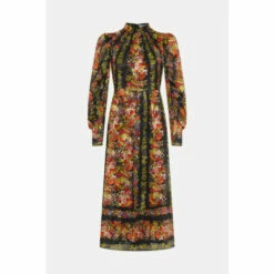 Warehouse Border Print Chiffon Jacquard Midi Dress For Female -Warehouse Sales Store unnamed file 2943