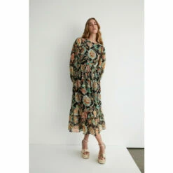 Warehouse Sparkle Floral Embroidered Midi Dress For Female