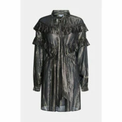 Warehouse Sparkle Ruffle Detail Tie Neck Mini Dress For Female -Warehouse Sales Store unnamed file 2993