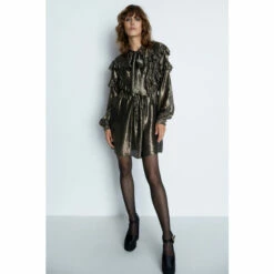 Warehouse Sparkle Ruffle Detail Tie Neck Mini Dress For Female -Warehouse Sales Store unnamed file 2995