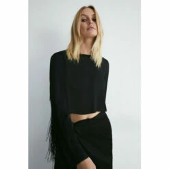 Warehouse Fringe Detail Satin Long Sleeve Top For Female -Warehouse Sales Store unnamed file 2997