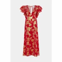 Warehouse Sparkle Jacquard Ruffle V Neck Midi Dress For Female -Warehouse Sales Store unnamed file 3