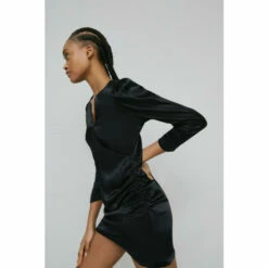 Warehouse Satin Long Sleeve Wrap Mini Slip Dress For Female -Warehouse Sales Store unnamed file 3020