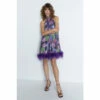 Warehouse Sequin Feather Hem Halter Dress For Female