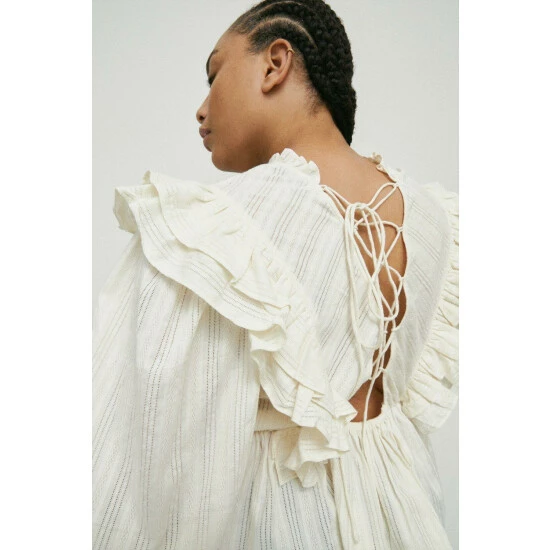 Warehouse Plus Size Frill Front Lace Up Back Blouse For Female 3 Warehouse Plus Size Frill Front Lace Up Back Blouse For Female