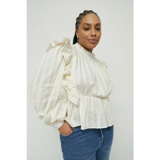 Warehouse Plus Size Frill Front Lace Up Back Blouse For Female 4 Warehouse Plus Size Frill Front Lace Up Back Blouse For Female - Image 2