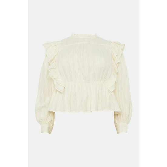 Warehouse Plus Size Frill Front Lace Up Back Blouse For Female 6 Warehouse Plus Size Frill Front Lace Up Back Blouse For Female - Image 4