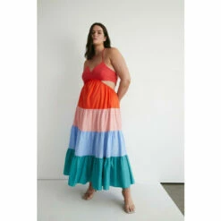 Warehouse Plus Size Rainbow Strappy Maxi Dress For Female