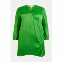 Warehouse Plus Size Satin Long Sleeve Wrap Mini Slip Dress For Female -Warehouse Sales Store unnamed file 3214