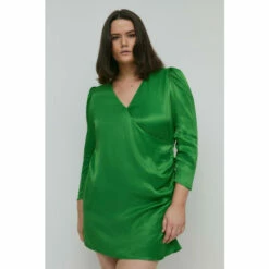 Warehouse Plus Size Satin Long Sleeve Wrap Mini Slip Dress For Female -Warehouse Sales Store unnamed file 3215