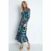Warehouse Swirl Print Velvet Plunge Neck Midi Dress For Female