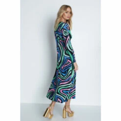 Warehouse Swirl Print Velvet Plunge Neck Midi Dress For Female -Warehouse Sales Store unnamed file 3243