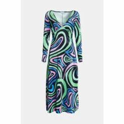 Warehouse Swirl Print Velvet Plunge Neck Midi Dress For Female -Warehouse Sales Store unnamed file 3244