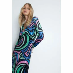 Warehouse Swirl Print Velvet Plunge Neck Midi Dress For Female -Warehouse Sales Store unnamed file 3245