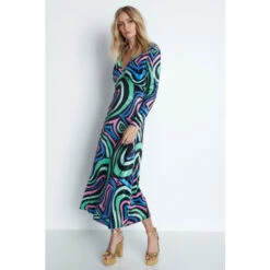 Warehouse Swirl Print Velvet Plunge Neck Midi Dress For Female -Warehouse Sales Store unnamed file 3246