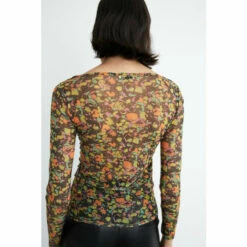 Warehouse Abstract Print Ruched Front Mesh Top For Female -Warehouse Sales Store unnamed file 3267