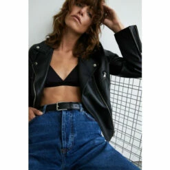 Warehouse Faux Leather Buckle Detail Biker Jacket For Female