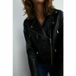 Warehouse Faux Leather Buckle Detail Biker Jacket For Female -Warehouse Sales Store unnamed file 3348
