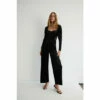 Warehouse Velvet Lace Mix Square Neck Wide Leg Jumpsuit For Female