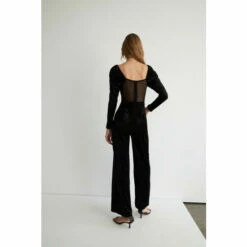 Warehouse Velvet Lace Mix Square Neck Wide Leg Jumpsuit For Female -Warehouse Sales Store unnamed file 3358